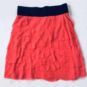 Neon Coral EXPRESS Mini Skirt Ruffled Tiered Layered Orange Size Small
